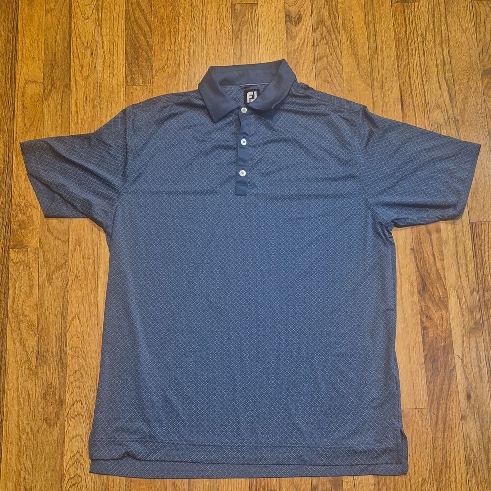 FootJoy Diamond Print Lisle Blue Golf Polo Shirt Men's L Stretch Performance